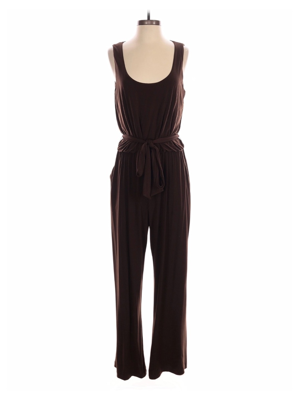 Boston Proper Brown Sleeveless Tie-Waist Jumpsuit